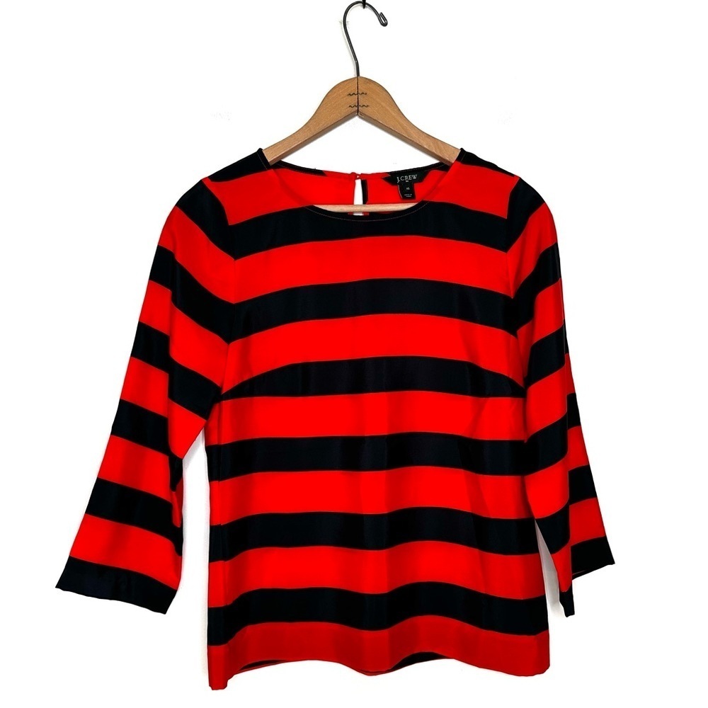 J. Crew | Red and Navy Blue Poly Crepe Striped Blouse Size XS